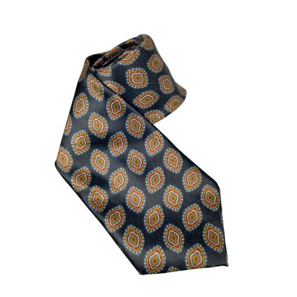 Geoffrey Beene Mens Vintage Tie Gray and Orange Paisley Pattern - Picture 2 of 7